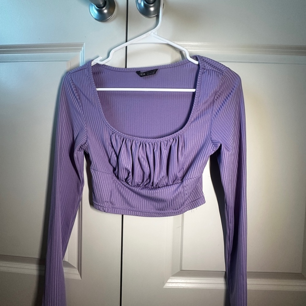 SHEIN Lavender Long Sleeve Crop Top